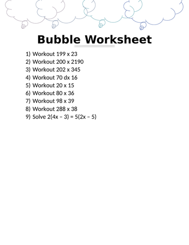 BUBBLE WORKSHEET 4