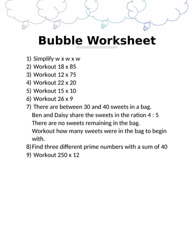 BUBBLE WORKSHEET 5