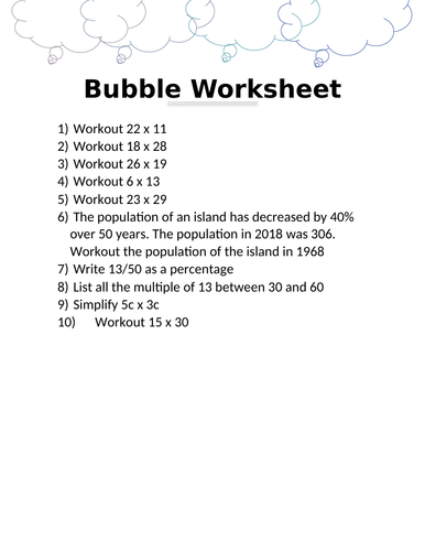 BUBBLE WORKSHEET 6