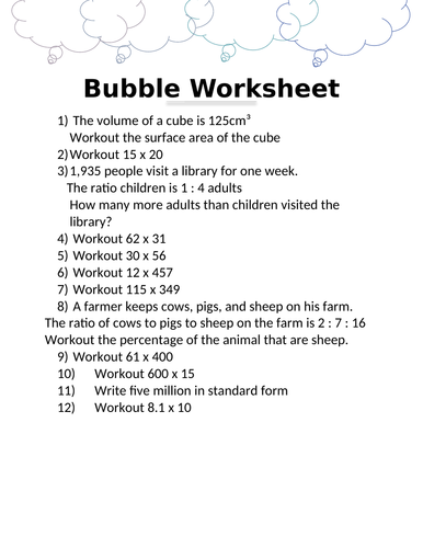 BUBBLE WORKSHEET 8