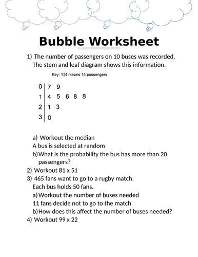 BUBBLE WORKSHEET 9