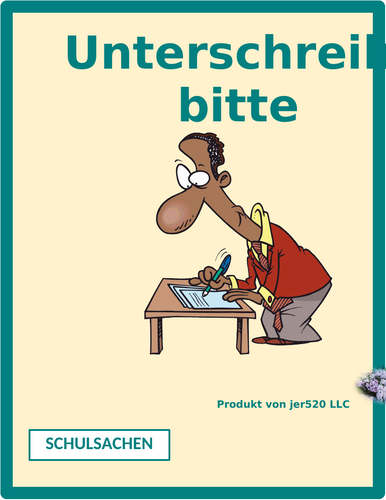 Schulsachen (School Supplies in German) Unterschreib Bitte