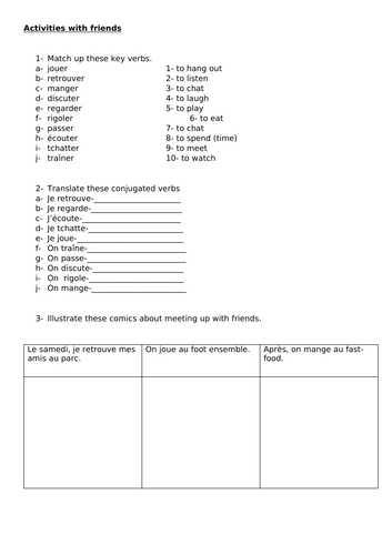 Year 9 - Activities with friends worksheet - French