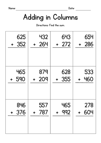 Adding 3-Digit Numbers in Columns (with regrouping) | Teaching Resources