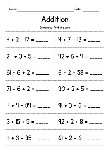 Adding One 2-Digit and Two 1-Digit Numbers