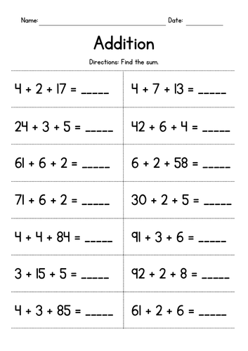 Adding One 2-digit And Two 1-digit Numbers 