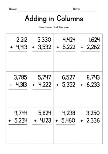 Adding Two 4-Digit Numbers in Columns