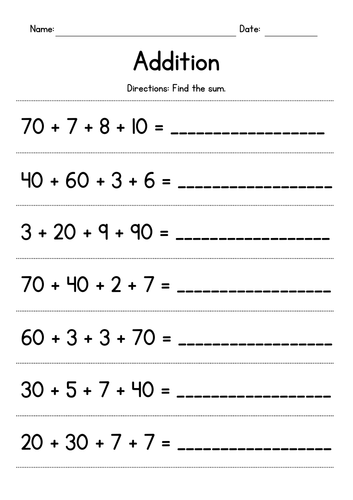 Adding Two Whole Tens and Two 1-Digit Numbers | Teaching Resources