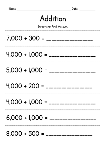 Adding Whole Thousands and Whole Hundreds