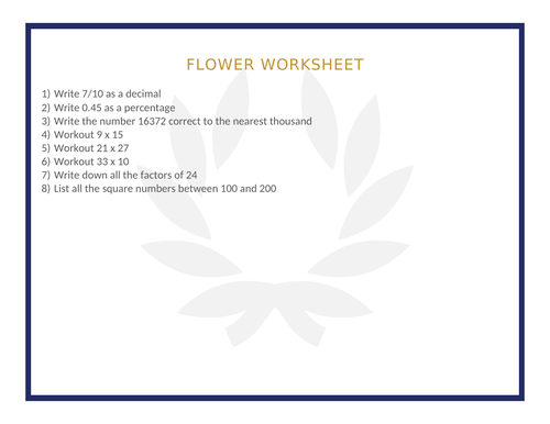 FLOWER WORKSHEET 1