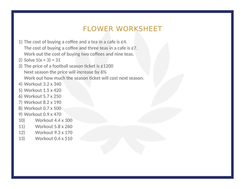 FLOWER WORKSHEET 3