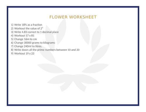 FLOWER WORKSHEET 4