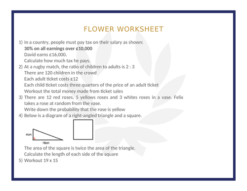 FLOWER WORKSHEET 6