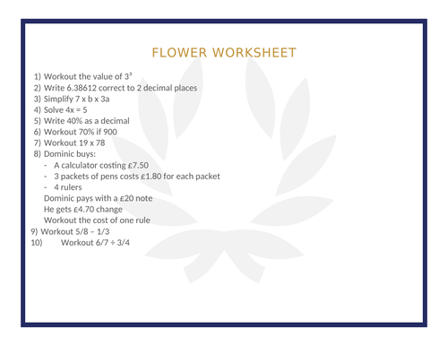 FLOWER WORKSHEET 9