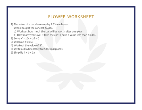 FLOWER WORKSHEET 11