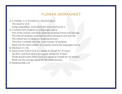 FLOWER WORKSHEET 12