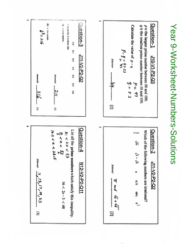 Year 9-Worksheet-Numbers-Questions and Solutions