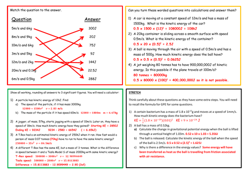 Kinetic Energy Worksheet and Answers Teaching Resources