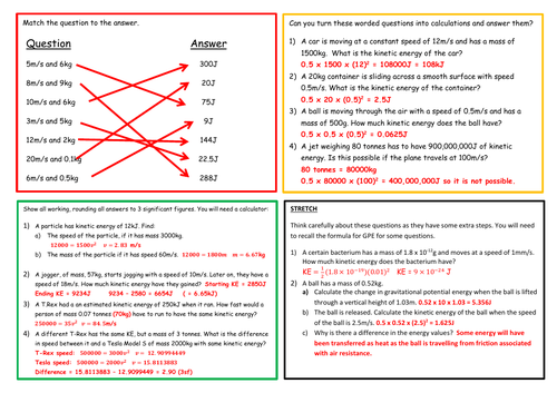 Kinetic Energy Worksheet and Answers