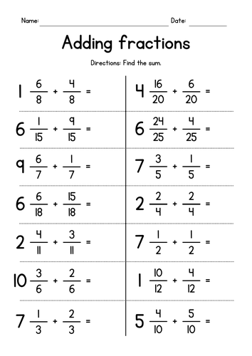 Adding Mixed Numbers and Fractions (like denominators) | Teaching Resources