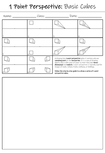 1 Point Perspective: Basic Cubes Worksheet - A4 Printable PDF