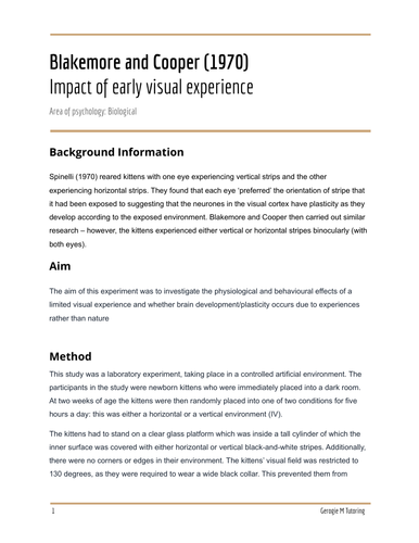 OCR KEY STUDIES - Blakemore and Cooper (1970) Revision Notes