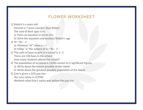 FLOWER WORKSHEET 16