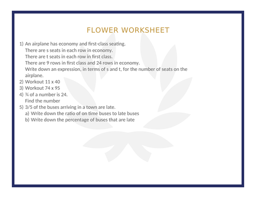 FLOWER WORKSHEET 18