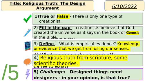 The Design Argument - Year 8 Lesson