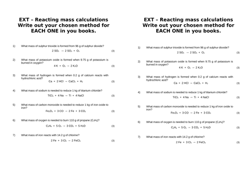 Reacting Mass Calculations