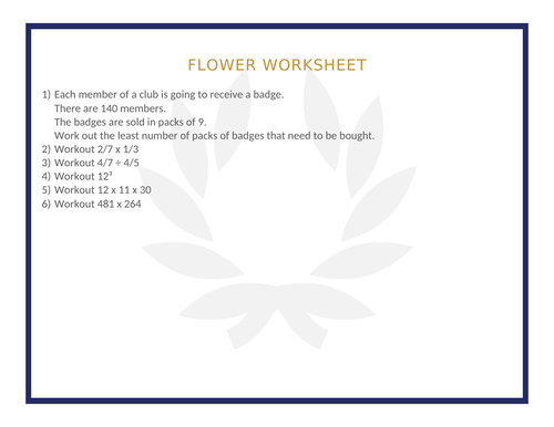 FLOWER WORKSHEET 31