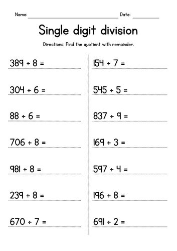 single-digit-division-with-remainder-teaching-resources