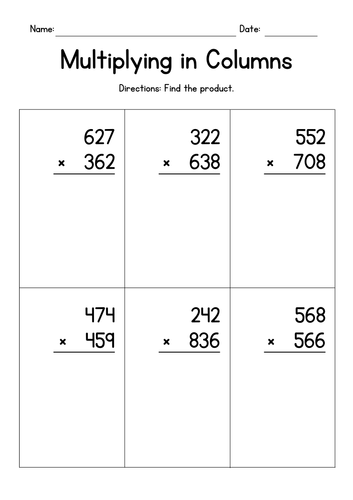 Multiplying in Columns - 3-Digit by 3-Digit Numbers
