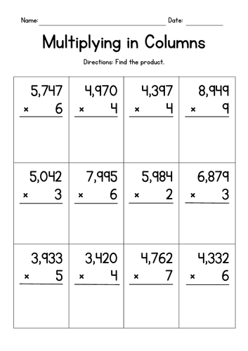 Multiplying 4-Digit by 1-Digit Numbers