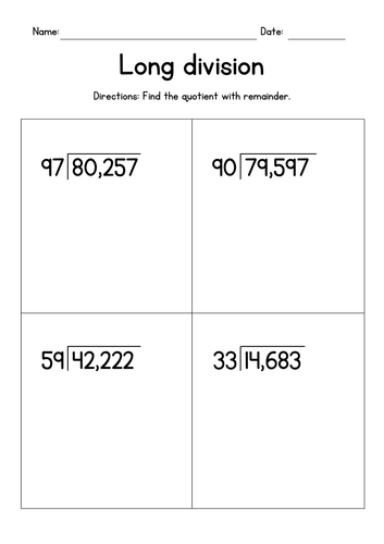 Long Division Worksheets - 5-Digit by 2-Digit Numbers