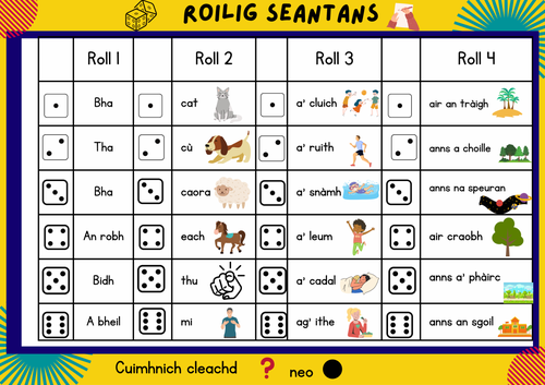 Roilig seantans - roll a silly sentence