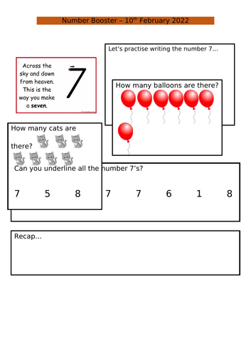 Number Recognition Sheets 7-9