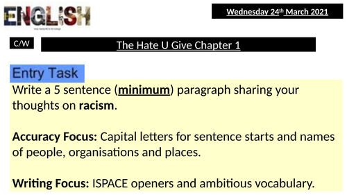 THUG - The Hate U Give lessons Black Narratives BLM including booklet of extra BLM extracts