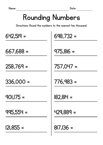 Rounding to the nearest 10 Worksheets
