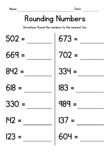 Rounding To The Nearest Ten With 3 Digit Numbers Worksheet