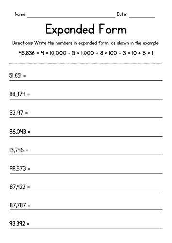 Writing 5 Digit Numbers Expanded Form Teaching Resources