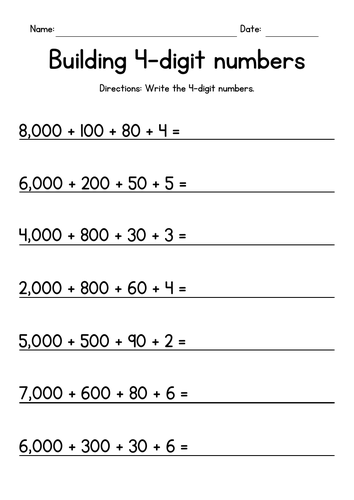 Building 4-Digit Numbers - Place Value Worksheets
