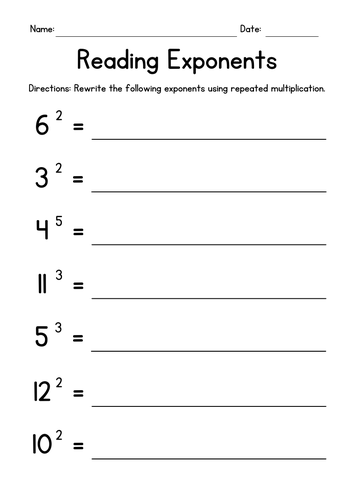 Reading Exponents Worksheets