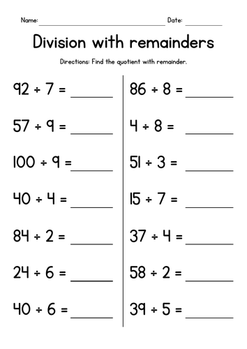 Division with Remainders (within 100) | Teaching Resources