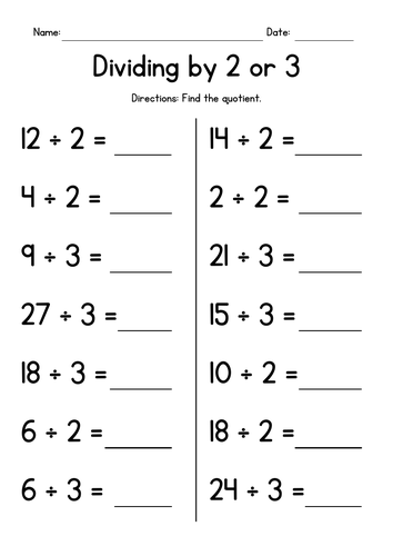 Division Facts - Dividing by 2 or 3