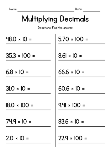 Multiplying Decimals by 10 or 100