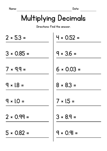 Multiplying Decimals by Whole Numbers