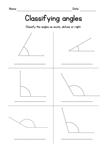 Classifying Angles (acute, obtuse and right angles)