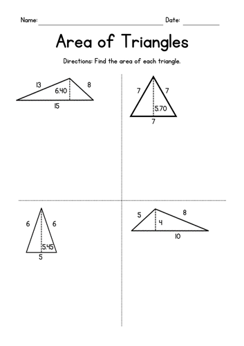 Area of Triangles - Geometry Worksheets