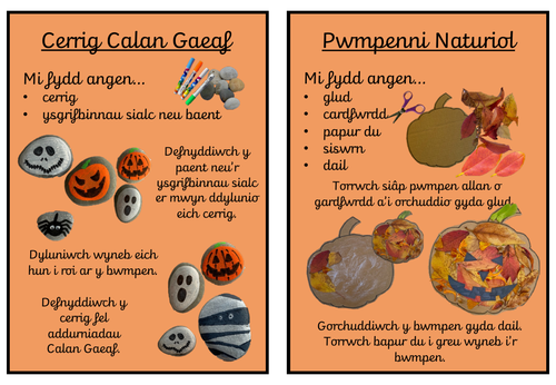 Cardiau Gweithgareddau Naturiol Calan Gaeaf/ Halloween Nature Activities Welsh